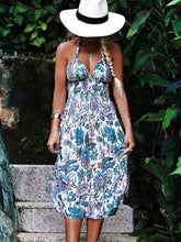 Pretty Sexy Floral-Print Straps Off-Back V Neck Lace-Up Midi Dress